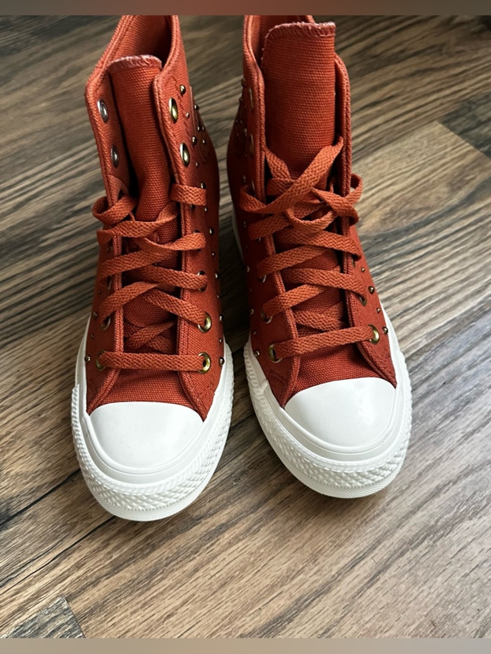RARE Converse High Top Wedge Sneakers in Rust Orange Canvas - Picture 5 of 7